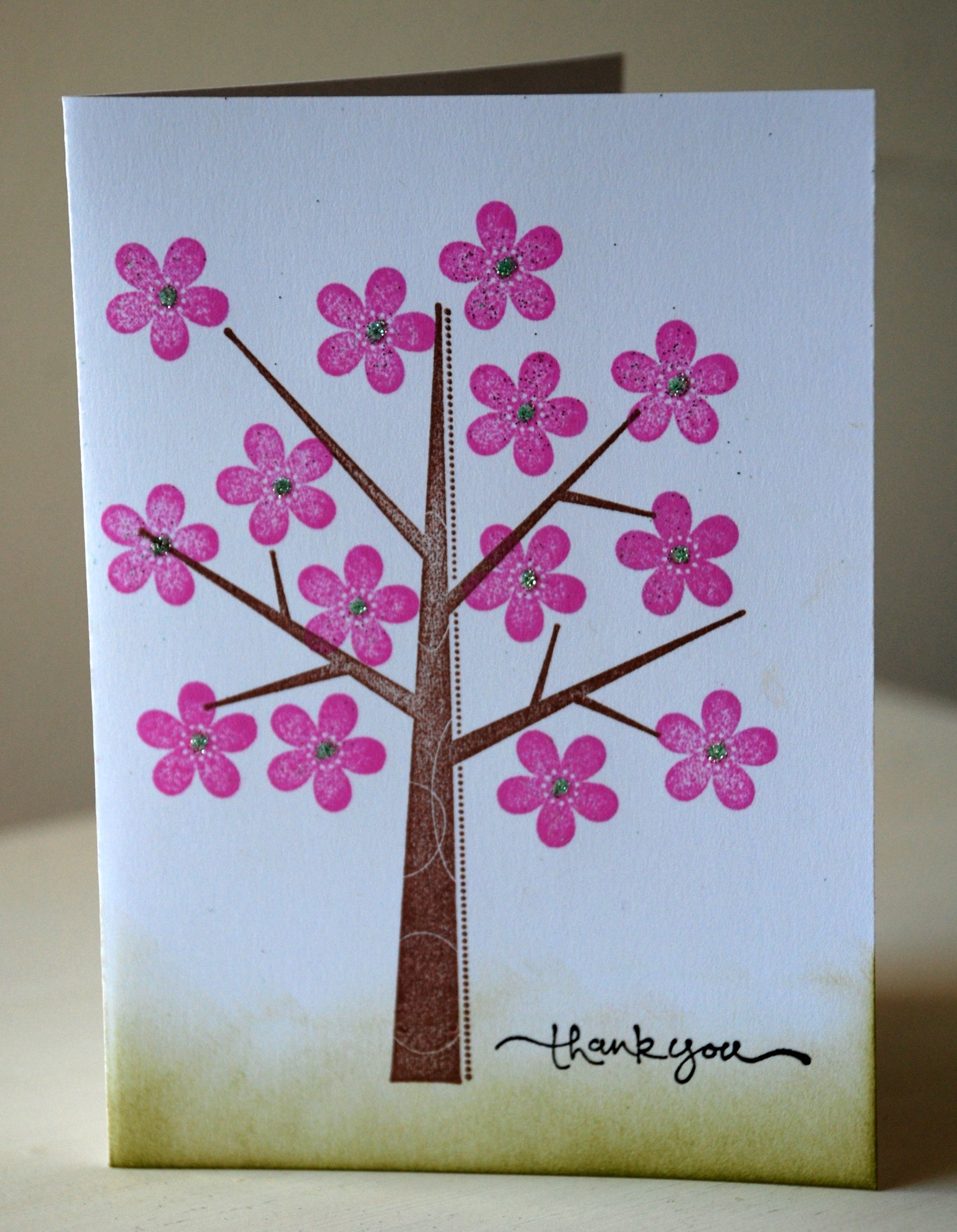 thank you pink flower tree card