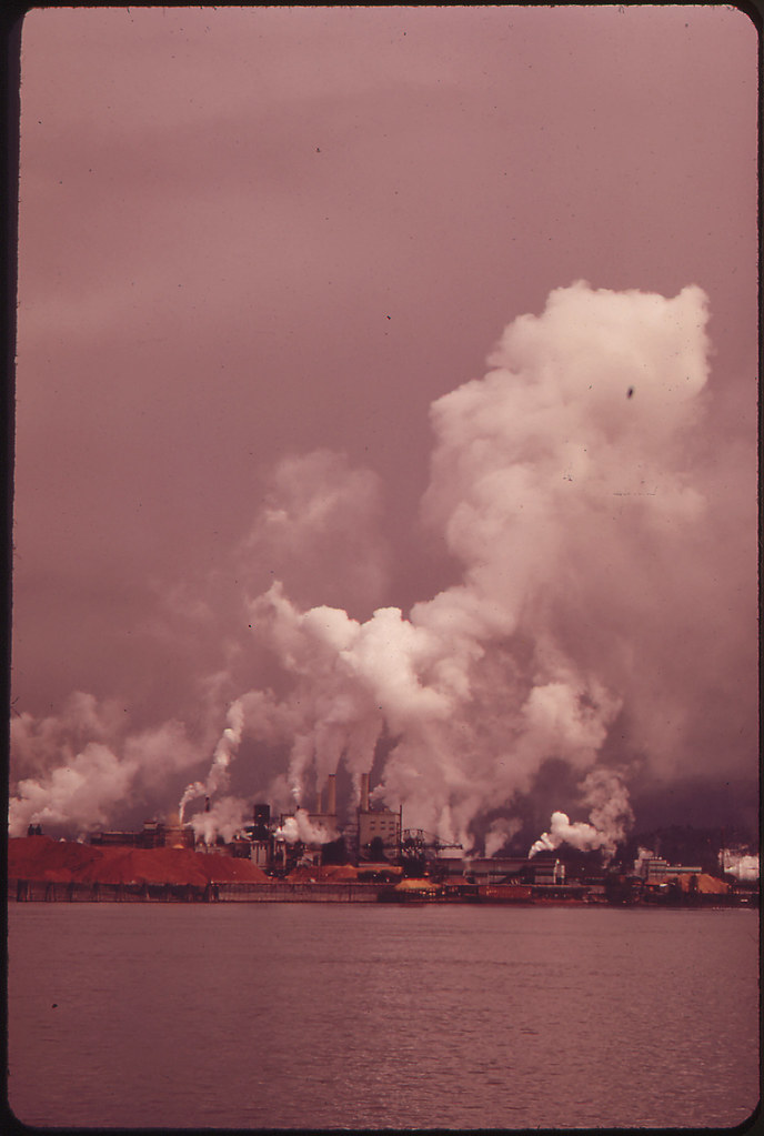 Longview Fiber Mill on the Columbia River. Longview Is the Home of the Weyer-Hauser Company, One of the Largest Forest Operations in the World 04/1973