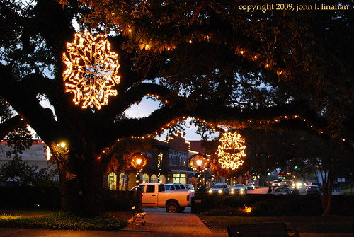 christmas decorations light tree silhouette night dark nikon louisiana downtown nocturnal liveoak abbeville d60 9792 nikkor35mmf18 magdalensquare