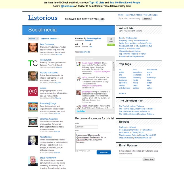 Listorious: Socialmedia Twitter List by See-ming Lee / 2009-12-06 / SML Screenshots from Flickr via Wylio