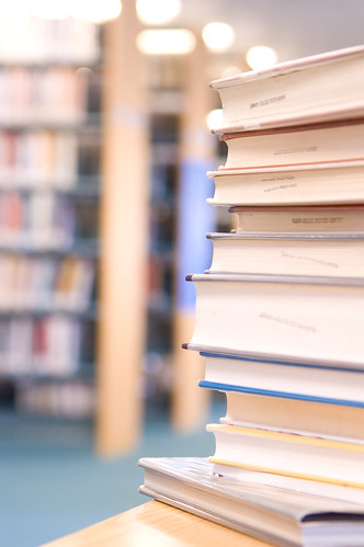 stack of books in a book store