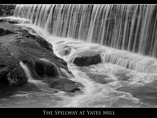 blackandwhite bw usa mill water waterfall nc northcarolina raleigh restoration gristmill spillway yatesmill