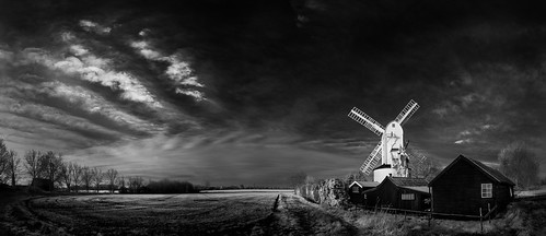 winter england sky panorama windmill monochrome landscape mono suffolk unitedkingdom infrared eastanglia 1740mmf4lusm canon5dmkii saxteadpostmill
