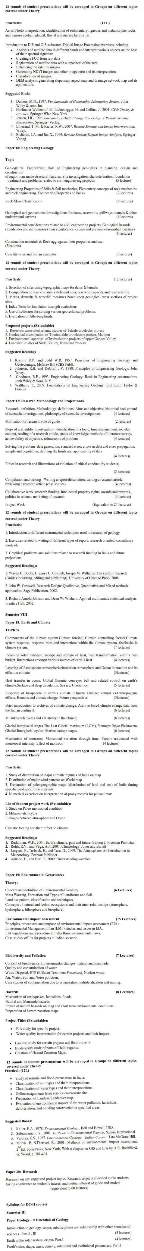 DU DC I, DC II and Applied Course Syllabus - Geology