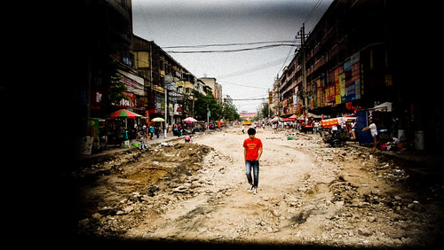 street red hot color colour horizontal walking asian construction asia afternoon dirt henan dust humid shangqiu 35c