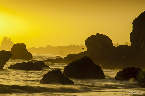 ocean california sunset orange beach water fog rocks pacific calm trinidad romantic
