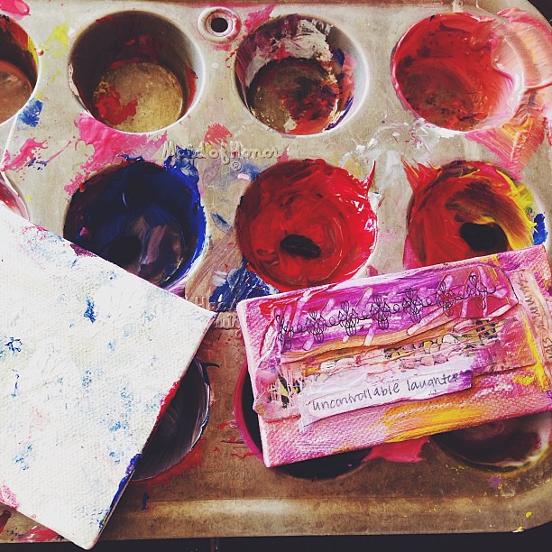 Creating together. Hers is the white, mine is the pink. #artsaves #painting #momentswithfifi