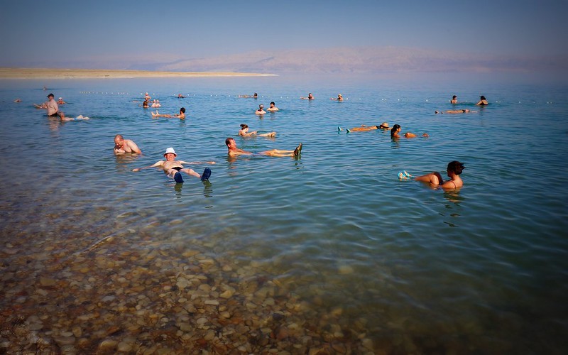 Floating in the Dead Sea at Mineral Beach in Israel.