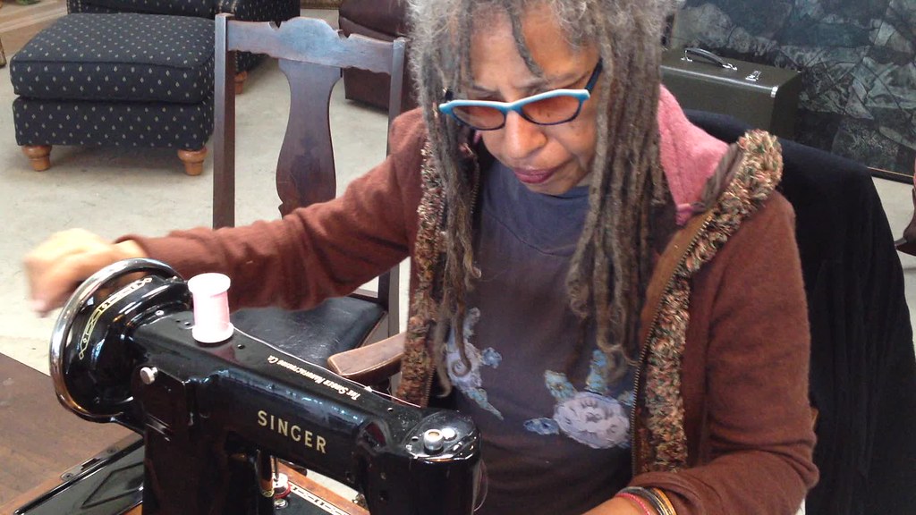 Marita test sews with Ruby's 201k hand crank sewing machine