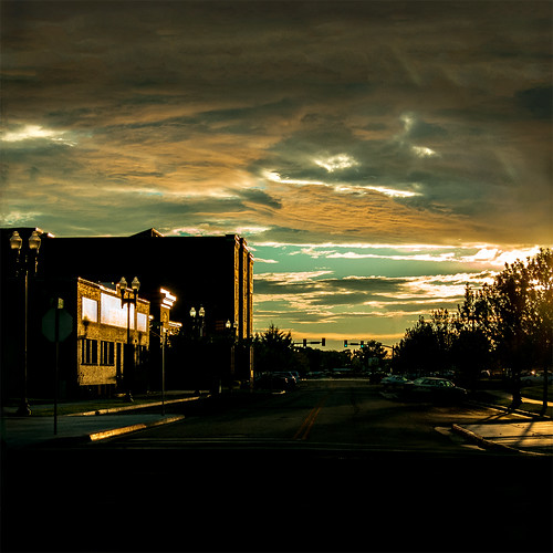 street trees sunset sky urban reflection building clouds square utah shadows greenlight ogden canons100 5143