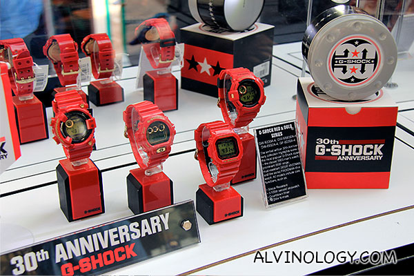 Series of red G-SHOCK watches 