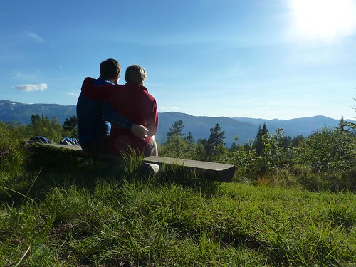 trip summer sky sun nature norway landscape couple view hiking gras montain