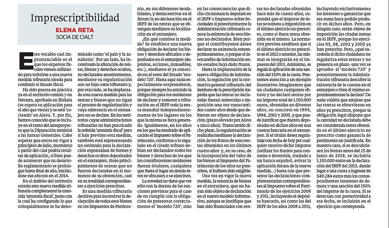Artículo de Elena Reta en El Diario Vasco
