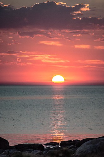 sunset sea sky sun seascape water clouds reflections rocks sweden horizon shoreline swedish shore kattegat kattegatt