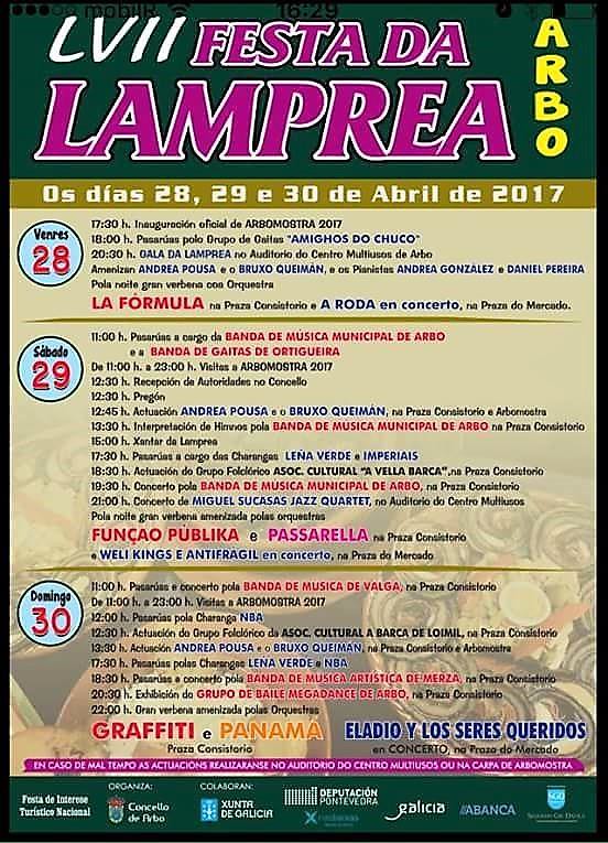 Arbo 2017 - LVII Festa da Lamprea - programación