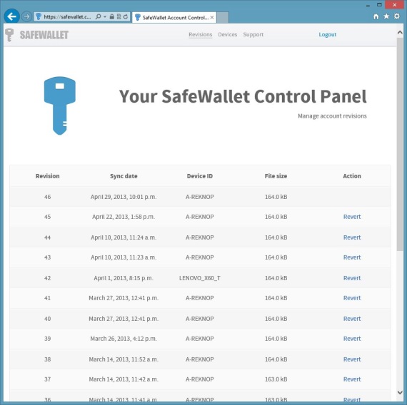 SafeWallet 3 Control Panel Revisions Screen Capture 570px