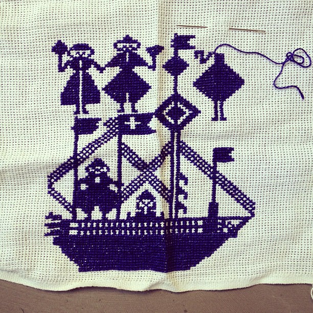 Discovered this unfinished #embroidery from years ago. It was made after a #Swedish postage #stamp, in #cross #stitch. I think I love it.