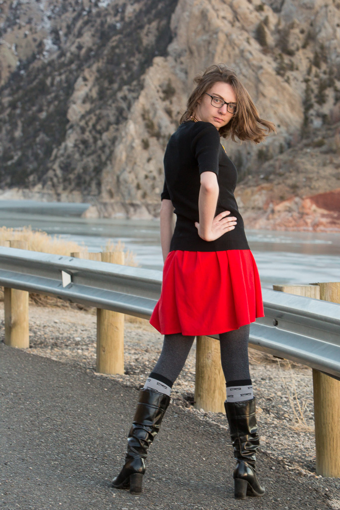 Red Skirt, Mod, Outfit, look, wardrobe, eye glasses print, glasses, black sweater, never fully dressed, withoutastyle, wyoming, 