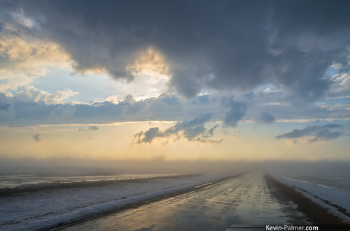 road blue winter sunset sun snow storm reflection wet yellow fog clouds gold golden evening illinois foggy stormy february emden scud masoncounty lowvisibility kevinpalmer tamron1750mmf28 pentaxk5