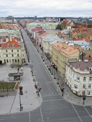 cityscape baltic redroofs street vilniusbelltowerview europe