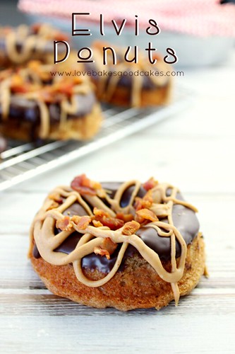 Elvis Donuts - banana donuts with a chocolate glaze, peanut butter drizzle and crumbled bacon