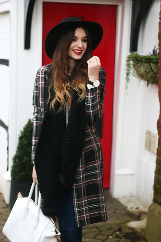 Check Coat Tartan Trend Outfit Fedora Hat