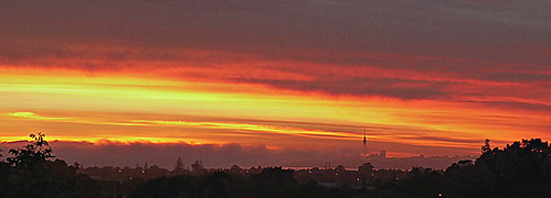 scavenger4 wonderful sunrise red auckland city brilliant sky fog morning newzealand