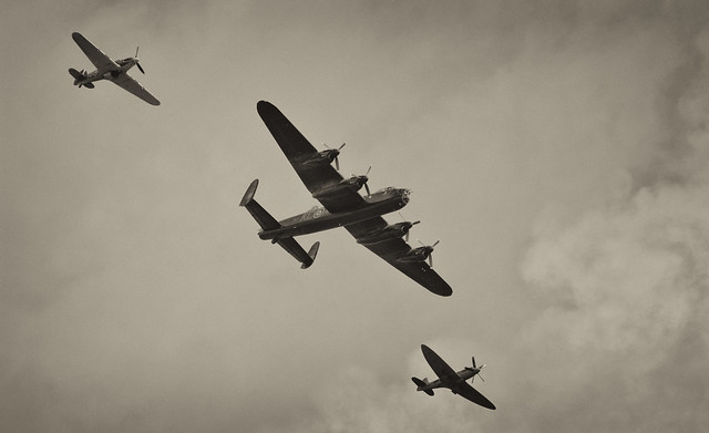 Lancaster, Spitfire and Hurricane, Battle of Britain Memorial Flight - Airbourne, Eastbourne, August 2013