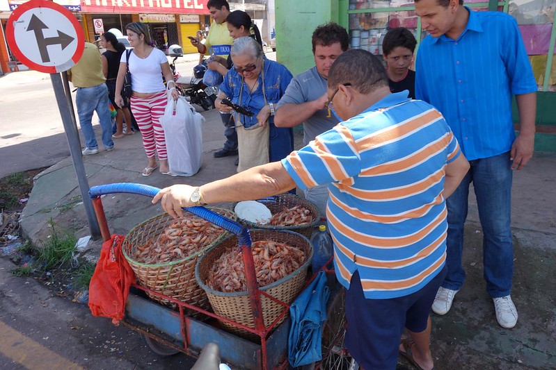 Fotografia de vendedores de camarão em Macapá, Amapá Brasil