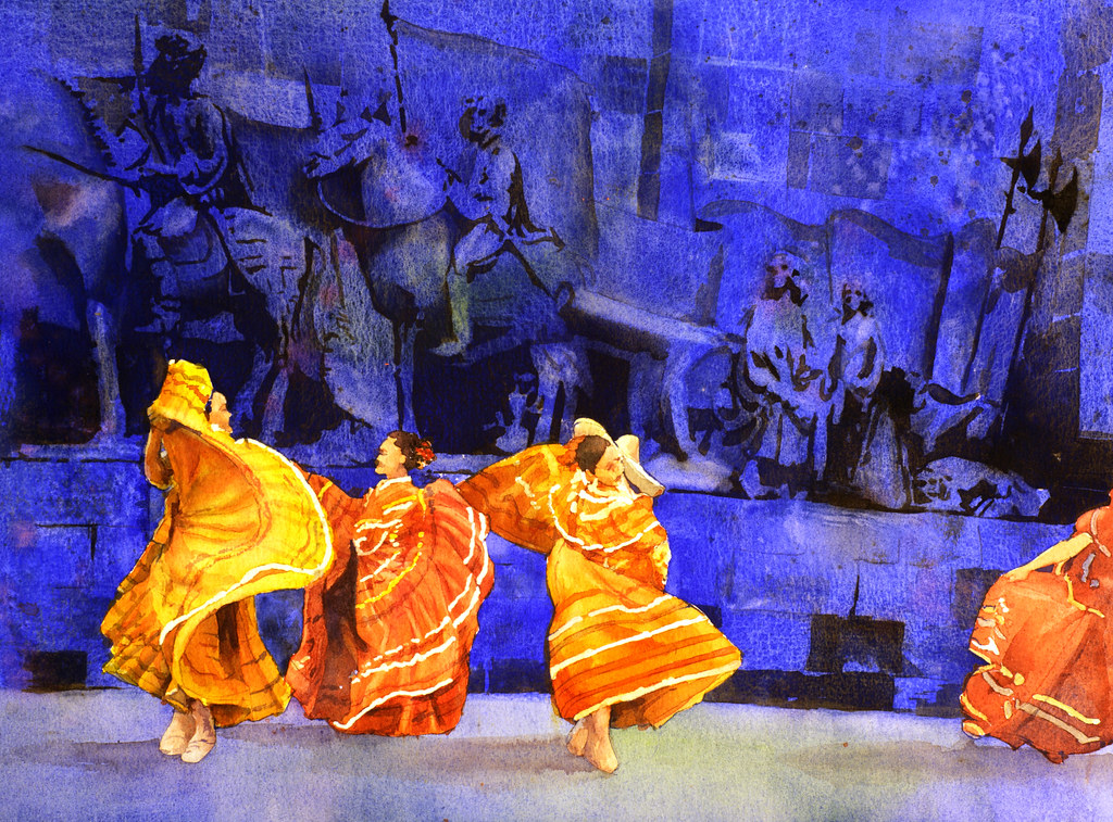 Watercolor painting of people dancing during festival in G ...
 Watercolor People Dancing