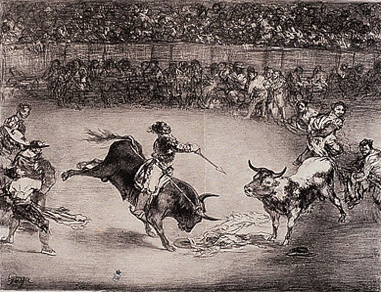 Espectáculo en la plaza en el siglo XIX. Obra de Francisco de Goya (1824-25)