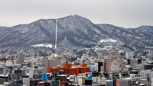 2010 japan hokkaido sapporo tv tower winter snow mountains landscape city mountain outdoor