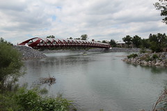 Calgarys peace bridge open for rafting again after the floods.