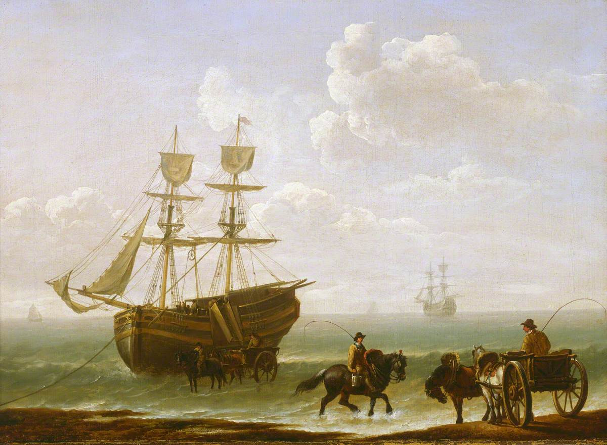 A Beached Collier Unloading into Carts by Julius Caesar Ibbetson - circa 1790