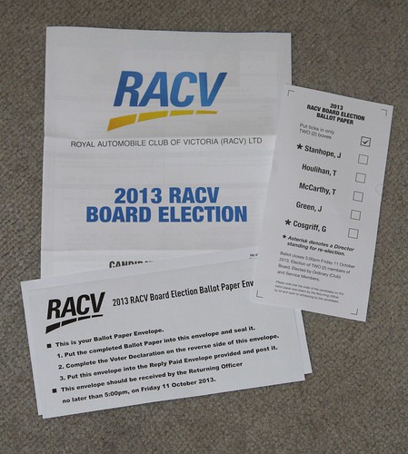 Ballot papers for the 2013 RACV Board Election