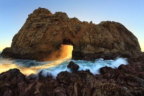 california beach big rocks arch tide sur portal splash sparks pfeiffer