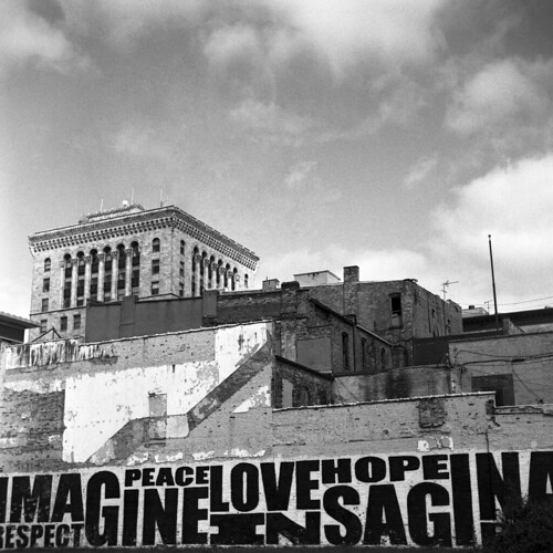 urban blackandwhite bw streetart abandoned 6x6 tlr film monochrome architecture mi buildings graffiti washington condemned mural downtown decay michigan empty gone historic 150 vacant plus 15minutes rodinal ilford yashica demolished blight renewal genesee crumbling panf tricities saginaw epson2450 firstmerit secondnational