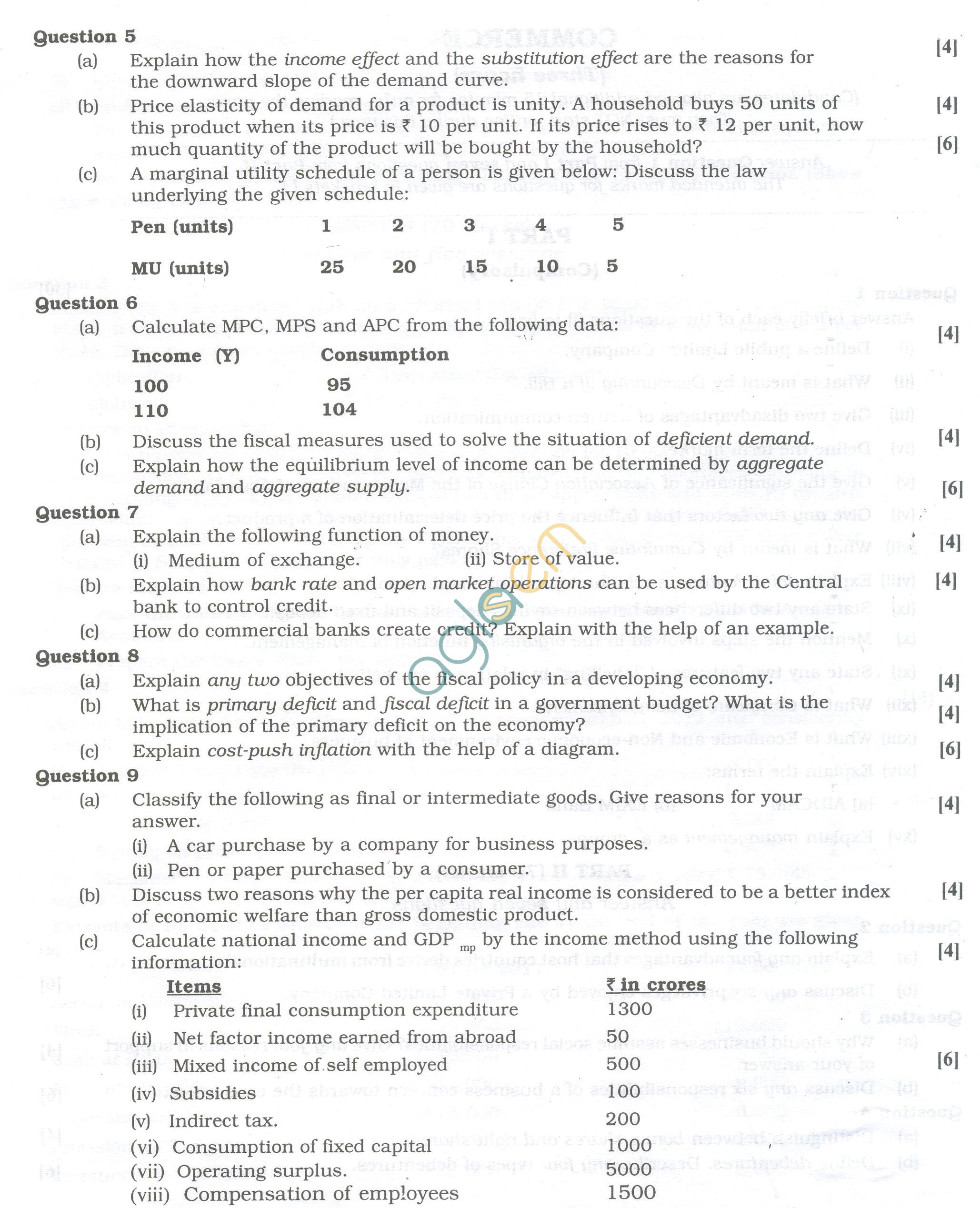 ISC Question Papers 2013 for Class 12 - Economic