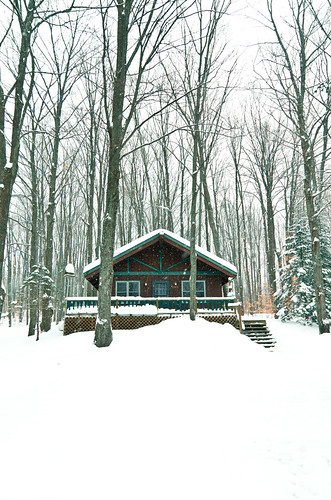 trees winter sky house snow cold forest landscape cabin woods