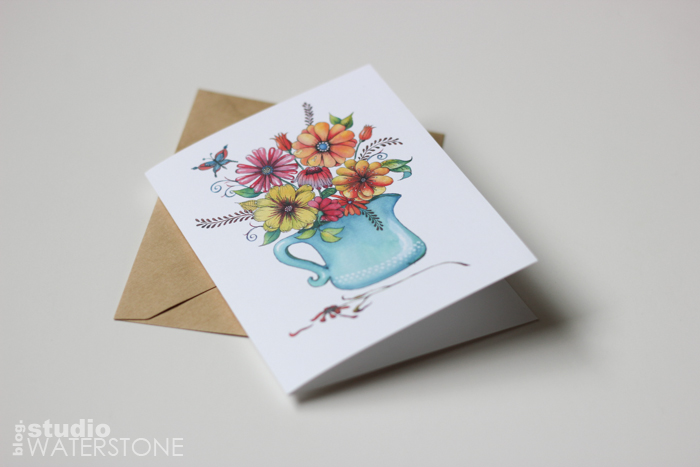 Floral with Turquoise Vase Greeting Card