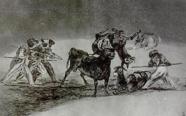 Palenque de los moros hecho con burro. Obra de Francisco de Goya (1814-16)