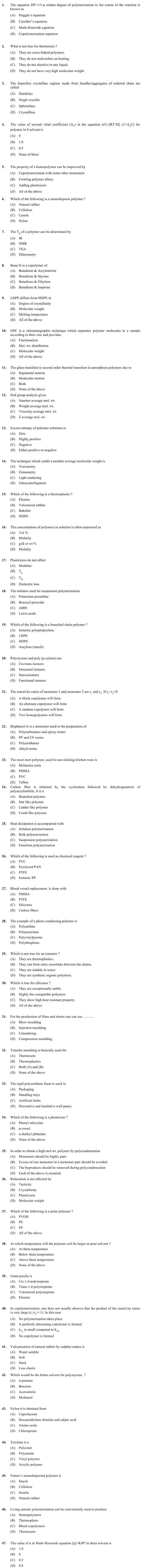 OJEE 2013 Question Paper for PGAT Plastic Eng.