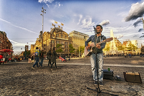 street musician color amsterdam canon afternoon sunny 5d hdr damsquare hdri photomatix colorefex 5dm3 hdrefex 5dmiii