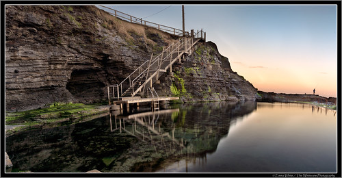 ocean sunset sea panorama cliff colour water pool architecture stairs reflections newcastle moss nikon rocks hole platform baths nsw geology tidal bogey autopanopro 3image d7100 thewhiteview