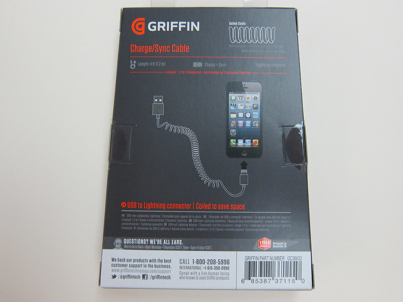 Griffin Coiled USB-to-Lightning Cable - Box Back