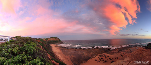 sunset panorama color colour green beach bar clouds canon newcastle photo sand waves stitch wide australia andrew panoramic nsw 7d 1022mm kellaway