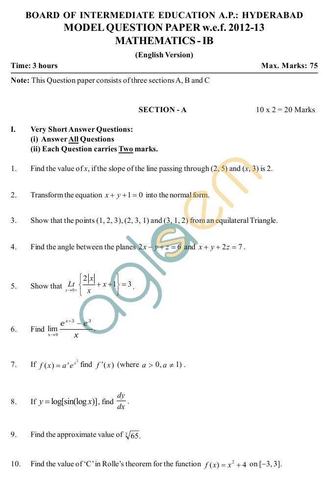 AP Inter 2nd Year Question Papers Previous Year Model Download – bieap.gov.in