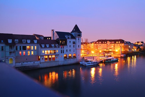 old city urban paris france reflection port river dark landscape evening boat town spring calm cergy pontoise
