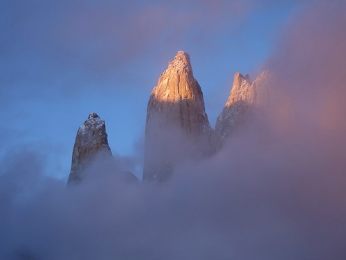 chile south america andes patagonia torresdelpaine torres paine hike trek w snow lake camping puertonatales clouds wind storm peak mountain blue turquoise parque nacional fog sun mirador spires rock laguna first light torre central sur sunrise early morning