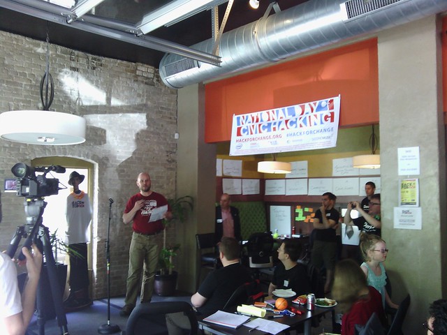 OpenTwin Cities pitching during National Day of Civic Hacking, Photo by OpenTwin Cities